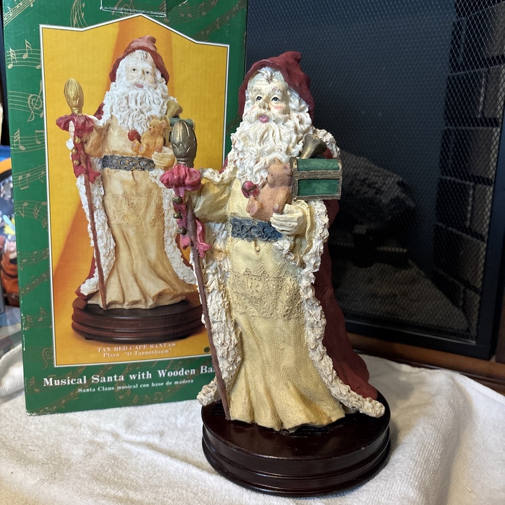 VTG JCP Musical Old World Santa Figurine Wooden Base 90s Plays O Tannenbaum